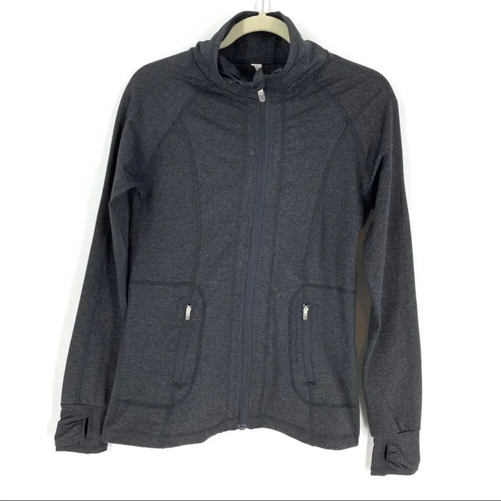 Earth Yoga Zip Up Sweater High‎ Neck Gray Small